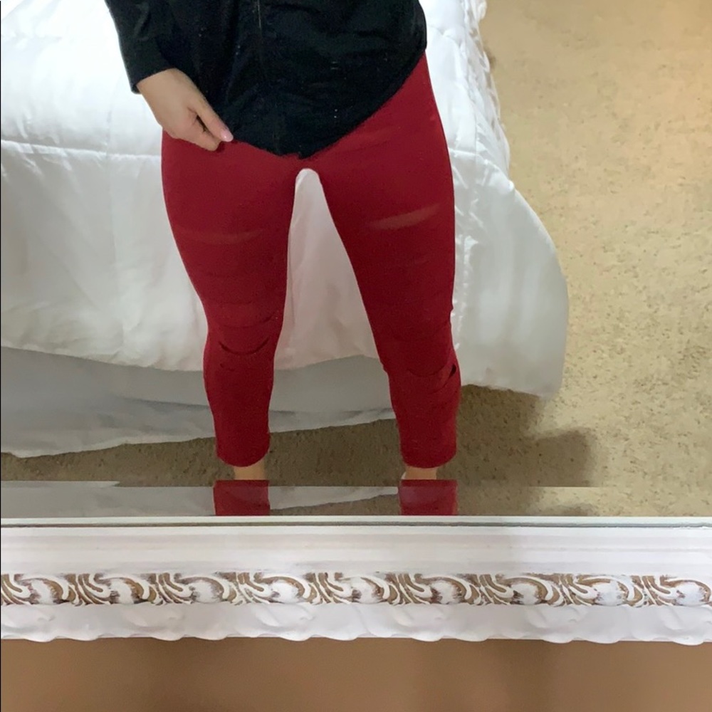 Squat proof red mesh cut out leggings